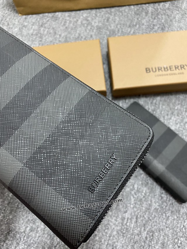 Burberry專門店新款男士長款錢夾 巴寶莉經典格紋拉鏈長夾錢包 yxb1279